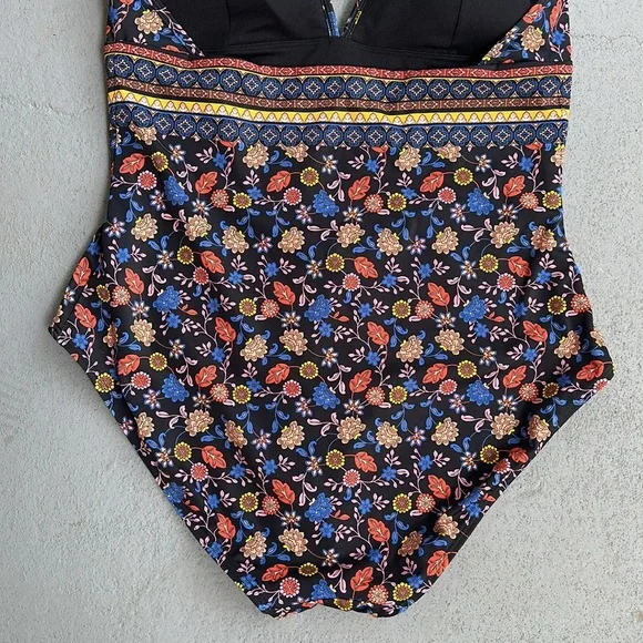 BODEN Halter Swimsuit Floral Plunge One Piece Size 12 - Picture 5 of 7